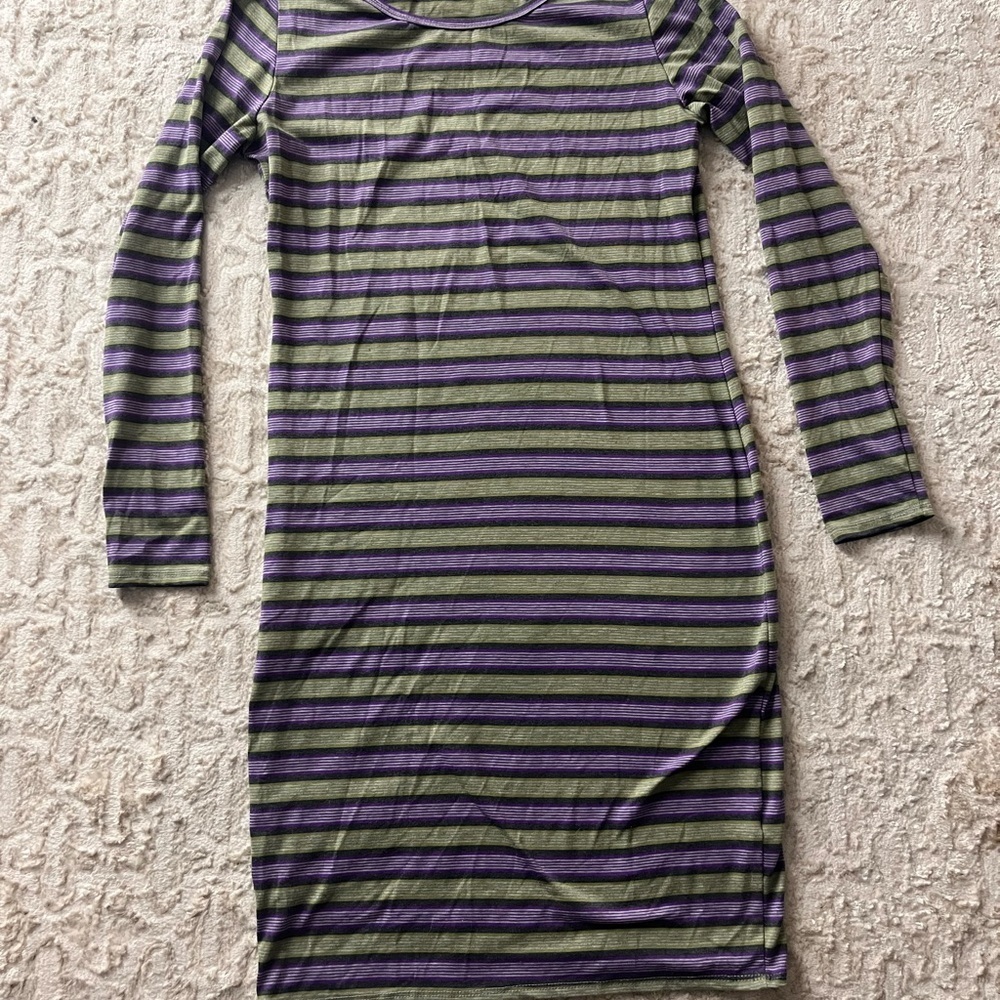 LuLaRoe Debbie Striped Long Sleeve Dress - Purple and green
